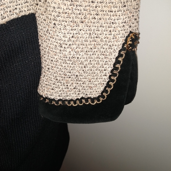 ST JOHN COUTURE 6-8 FANTASY TWEED  VELVET BLACK CREAM GOLD LOGO JACKET SKIRT SET - Picture 11 of 14